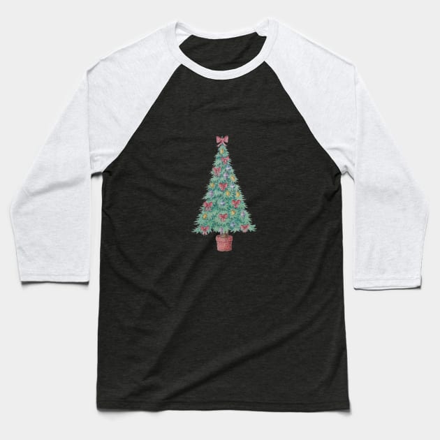 Christmas tree and decorations and red bows Baseball T-Shirt by pollywolly